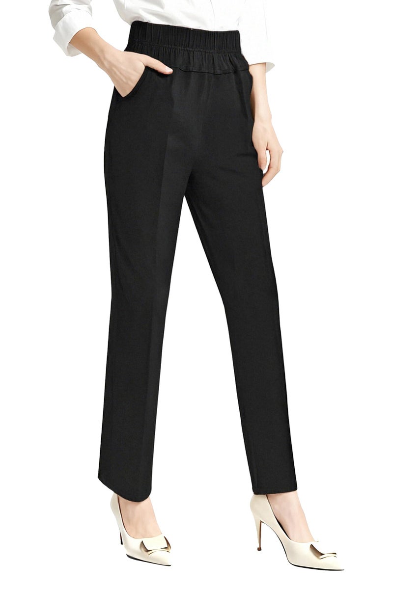 Soojun Womens Summer Elastic Waist Comfy Stretch Pull On Pants, Black, Small - Image 5